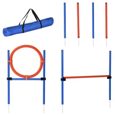 Agility 3-i-1 til hunde – slalom, forhindringsbane, springring, blå/rød