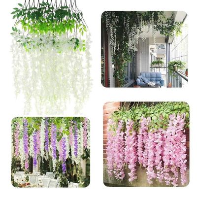 Kunstige blåregnsblomster guirlande blåregnsblomster hængende dekoration 12 stk - hvid