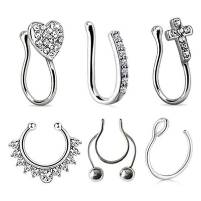 6-pack falsk septum naspiercing nese ring uten hull sølv