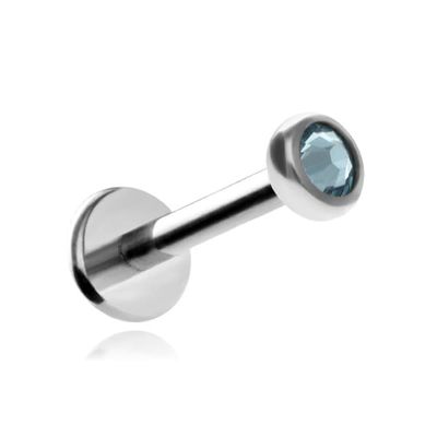 Titaaninen labret-korvakoru sinisellä kristallihopealla 1,2/8/3