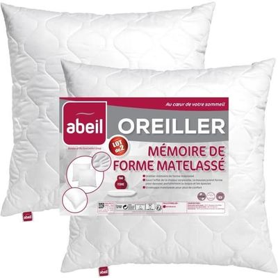 ABEIL Set med 2 quiltade kuddar i memoryskum - 60x60 cm - Vit