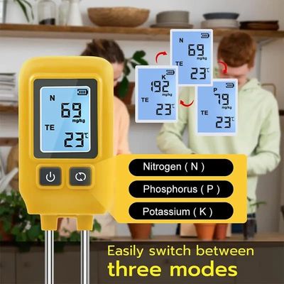 OBOSOE 4-i-1 Jordmätare – PH-mätare, NPK, Fuktighet och Temperatur med LCD Display för Trädgård, Växter och Växthus