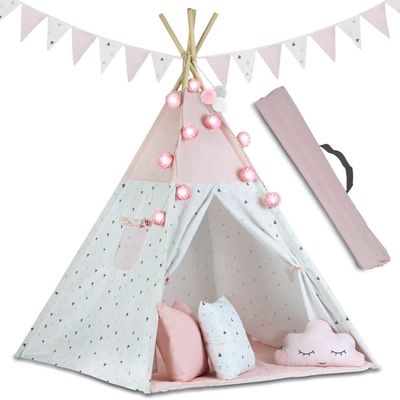 Rosa teepee-lektält med belysning och kuddar för barn - Inomhus & utomhus
