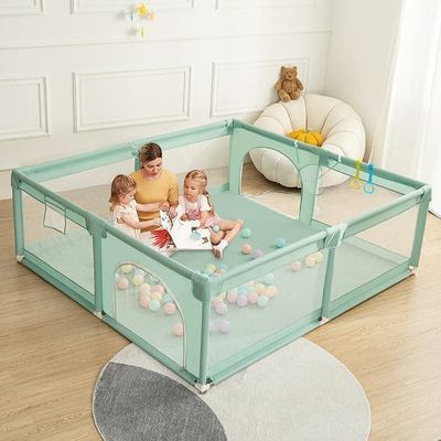 Legeplads til børn Legeplads 160 x 160 cm med opbevaringspose Aktivitetscenter Skridsikkert underlag, åndbar Mesh Safety Playground, grøn