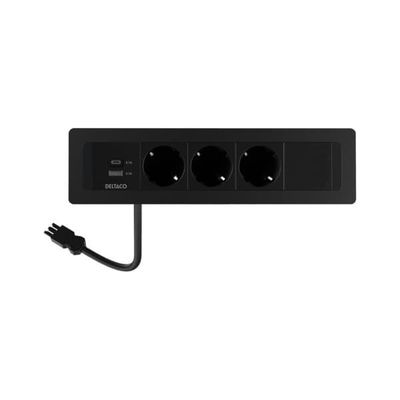 DELTACO infälld strömpanel, 3 uttag, 1x21W A+C USB-laddare, GST18, kedjning