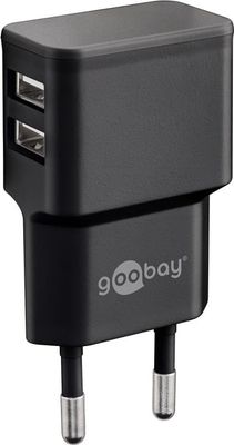USB-A dobbelt oplader (12 W) sort