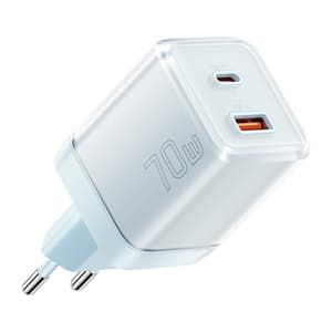 Vegglader Yueqi 70W GaN USB-C + USB-A (blå)