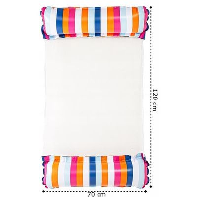 Vattenhängmatta Badmadrass Uppblåsbar Pooldäckstol med Randigt Nät 120x70 cm
