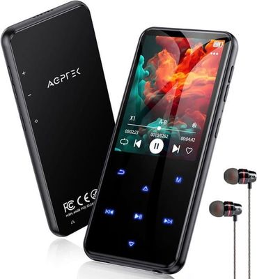 AGPTEK 64GB MP3 Bluetooth 5.3, 2.4'' stor skärm, HiFi Music Player-högtalare med pekknapp/FM-radio/inspelare, svart