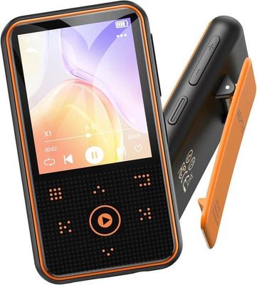 AGPTEK 64GB Bluetooth 5.3 MP3-spelare med klämma, 1,8 tums HiFi-sportmusikspelare med FM-radio/stegräknare/inspelare - Orange
