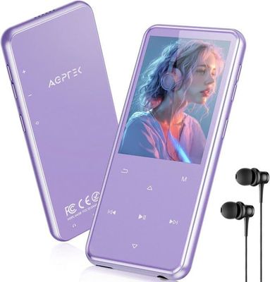 AGPTEK 64GB MP3 Bluetooth 5.3, 2.4'' stor skärm, högtalare HiFi musikspelare med pekknapp/FM-radio/inspelare, lila