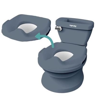 INGENUITY Mini Børnetoilet med toiletreducer inkluderet. Musikalsk skyl og integreret opbevaring af vådservietter, blå