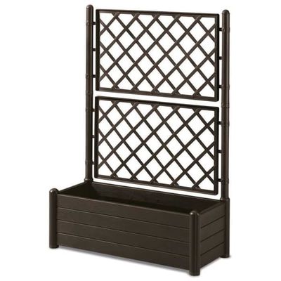 STEFANPLAST Rektangulär blomlåda med spaljé - Träfinish - 100 x 43 x H 142 cm - 80 L - Moka