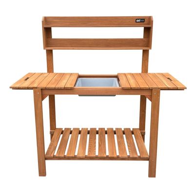 AXI Planteringsbord med skjutbar bänkskiva, Brun | Trädgårdsarbetsbord FSC 100% hemlock trä - Praktiskt planteringsbord med förvaring för