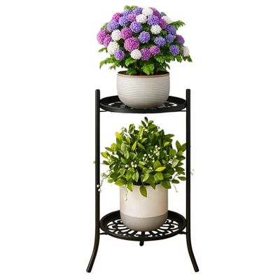 STÅENDE BLOMSTERBED METAL PLANTESTATIV SORT 2-ETAGES [BLOMSTERBED7]