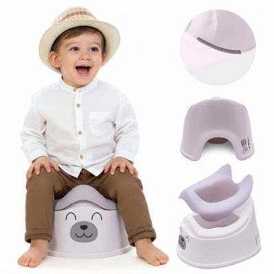 sun baby Potty til børn i alderen 18-36 måneder, skridsikre fødder, ergonomisk ryglæn, aftagelig indsats, op til 15 kg (hvid-grå + bjørnesticker)