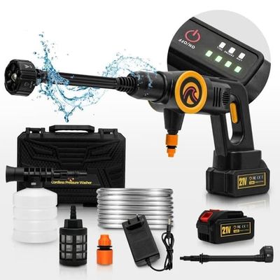 Sunster Sladdlös Högtryckstvätt 21V 2000W 160Bar 6-I-1 Munstycke Borstlös Motor 2x 4.0Ah Batterier Bärbar 5m Slang