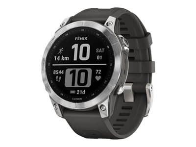 Garmin fenix 7 - 47 mm - sølvfarget - sportsur med bånd - silikon - grafitt - håndleddstørrelse: 125-208 mm - display 1.3" - 16 GB - Bluetooth, Wi-Fi