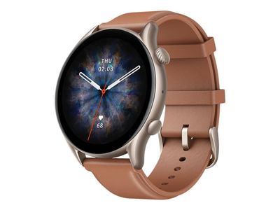Amazfit GTR 3 Pro - Smartklokke med stropp - lær - brun - håndleddstørrelse: 155-218 mm - display 1.45" - Wi-Fi, Bluetooth - 32 g
