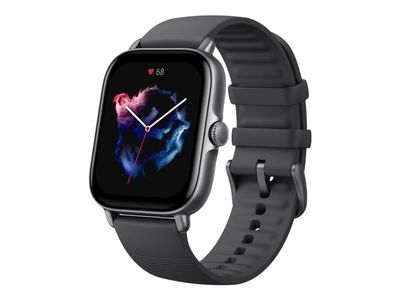 Amazfit GTS 3 - Smartklokke med stropp - silikon - grafittsvart - håndleddstørrelse: 155-218 mm - display 1.75" - Bluetooth - 24.4 g