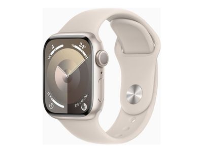 Apple Watch Series 9 (GPS) - 41 mm - stjernelysaluminium - smartklokke med sportsbånd - fluorelastomer - stjernelys - båndbredde: S/M - 64 GB - Wi-Fi