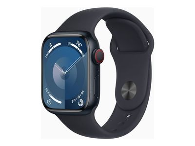 Apple Watch Series 9 (GPS + Cellular) - 41 mm - midnattsaluminium - smartklokke med sportsbånd - fluorelastomer - midnatt - båndbredde: S/M - 64 GB