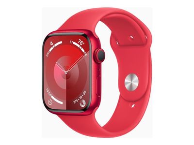 Apple Watch Series 9 (GPS) - (PRODUCT) RED - 45 mm - rød aluminium - smartklokke med sportsbånd - fluorelastomer - rød - båndbredde: S/M - 64 GB - Wi