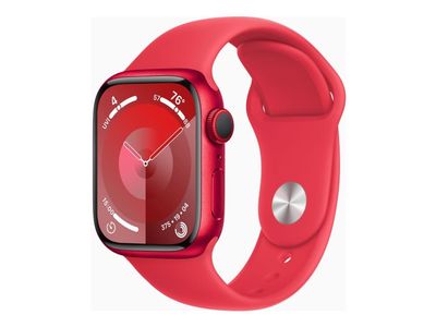 Apple Watch Series 9 (GPS + Cellular) - (PRODUCT) RED - 41 mm - rød aluminium - smartklokke med sportsbånd - fluorelastomer - rød - båndbredde: S/M