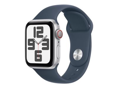 Apple Watch SE (GPS + Cellular) - 2. generasjon - 40 mm - sølvaluminium - smartklokke med sportsbånd - fluorelastomer - stormblå - båndbredde: M/L