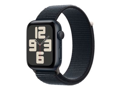 Apple Watch SE (GPS) - 2. generasjon - 44 mm - midnattsaluminium - smartklokke med sportssløyfe - vevet nylon - midnatt - håndleddstørrelse: 145-220