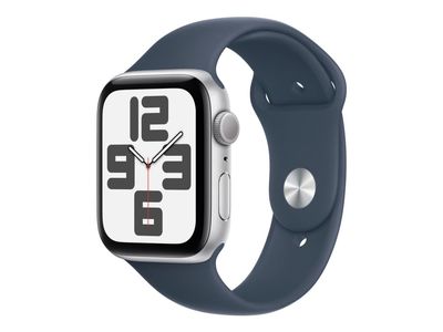 Apple Watch SE (GPS) - 2. generasjon - 44 mm - sølvaluminium - smartklokke med sportsbånd - fluorelastomer - stormblå - båndbredde: S/M - 32 GB - Wi