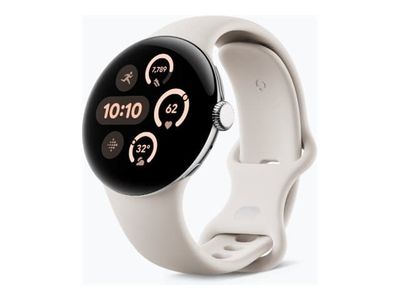 Google Pixel Watch 3 - 41 mm - polert sølvaluminium - smartklokke med aktivt bånd - fluorelastomer - porselen - båndbredde: L - 32 GB - Bluetooth, Wi