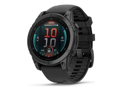 Garmin fenix E - 47 mm - skifergrå stål - sportsur med bånd - silikon - svart - håndleddstørrelse: 125-208 mm - display 1.3" - 16 GB - Bluetooth, Wi