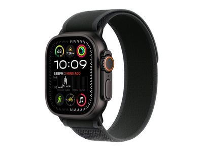 Apple Watch Ultra 2 - 49 mm - svart titan - smartklokke med Trail Loop - nylonvev - svart - båndbredde: S/M - 64 GB - LTE, Wi-Fi 4, UWB, Bluetooth