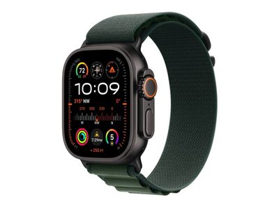 Apple Watch Ultra 2 - 49 mm - svart titan - smartklokke med Alpine Loop - tekstil - mørkegrønn - båndbredde: L - 64 GB - LTE, Wi-Fi 4, UWB, Bluetooth