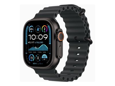 Apple Watch Ultra 2 - 49 mm - svart titan - smartklokke med Havbånd - fluorelastomer - svart - håndleddstørrelse: 130-200 mm - 64 GB - LTE, Wi-Fi 4,