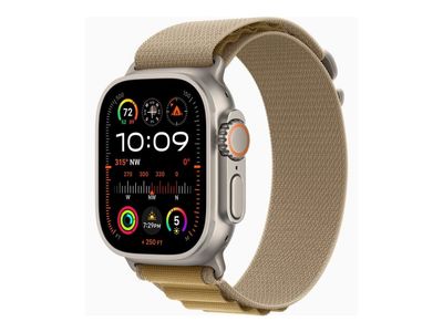 Apple Watch Ultra 2 - 49 mm - naturlig titan - smart klocka med Alpine Loop - textil - brun - bandstorlek: M - 64 GB - LTE, Wi-Fi 4, UWB, Bluetooth