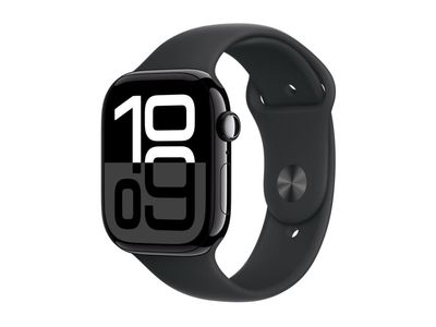 Apple Watch Series 10 (GPS) - 46 mm - jet svart aluminium - smartklokke med sportsbånd - fluorelastomer - svart - båndbredde: M/L - 64 GB - Wi-Fi 4,