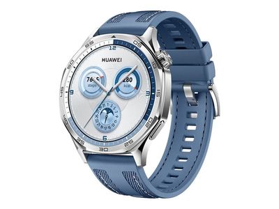 Huawei Watch GT 5 - 46 mm - rustfritt stål - smartklokke med vevd stropp - fluoroelastomer, nylon - blå - håndleddstørrelse: 140-210 mm - display 1.4