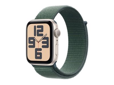 Apple Watch SE (GPS) - 2. generasjon - 44 mm - stjernelysaluminium - smartklokke med sportssløyfe - myk dobbeltlagsnylon - innsjø grønn - håndleddstø
