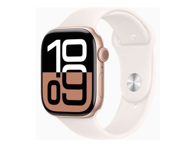 Apple Watch Series 10 (GPS) - 46 mm - rosegull aluminium - smartklokke med sportsbånd - fluorelastomer - lett rouge - båndbredde: M/L - 64 GB - Wi-Fi