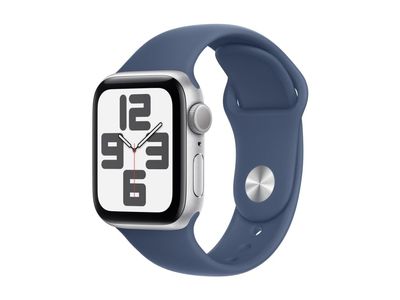 Apple Watch SE (GPS) - 2. generasjon - 40 mm - sølvaluminium - smartklokke med sportsbånd - fluorelastomer - denim - båndbredde: S/M - 32 GB - Wi-Fi
