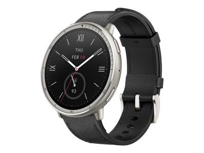 Amazfit Active 2 - Premium Version - smart klocka med rem - läder - svart - handledsstorlek: 150-210 mm - display 1.32" - Bluetooth, NFC - 31.65 g