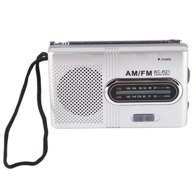 Bærbar AM FM-radio med 5W-højttaler og hovedtelefonstik - Sølvgrå