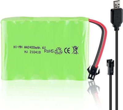 1-osainen ladattava 6V Ni-MH 2400 mAh kauko-ohjattavalle autolle + USB-latauskaapeli - lisävarusteet kaukosäätimen lelujen akkuun