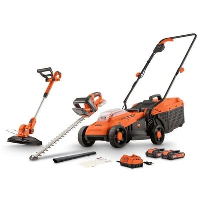 20V borstlös gräsklippare 33 cm klipplängd + trimmer + häcksax - DUAL POWER POWDPGBOX25A - 2 x 20V 3Ah batterier + laddare