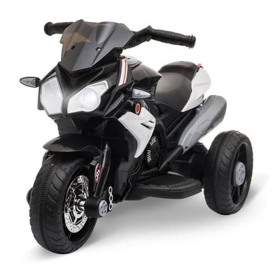 Elmotorcykel för barn – ljus/ljud, 3 km/h, uppladdningsbar, svart/vit