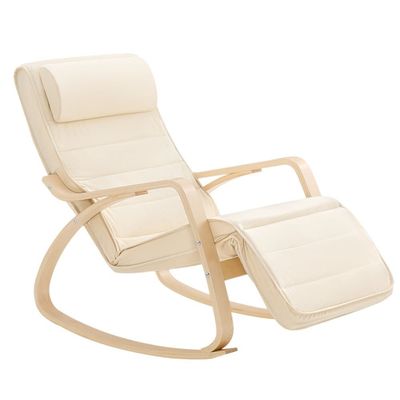 SoBuy Modern gungstol med fotpall, Loungestol beige, FST16-W