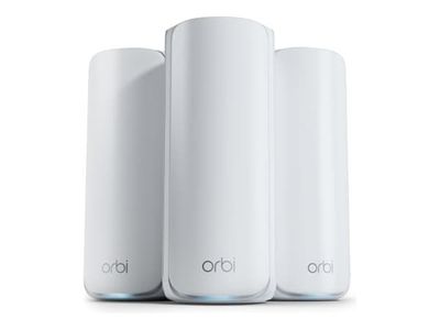 NETGEAR Orbi 770 Series RBE773 - Wi-Fi-system - (ruter, 2 utvidere) - inntil 6750 kvadratfot - maske 1GbE, Wi-Fi 7 Multibånd
