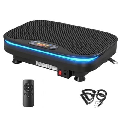 Vibrationsplatta för träning med Bluetooth och fjärrkontroll, 99 hastigheter, vibrationsplattform i svart